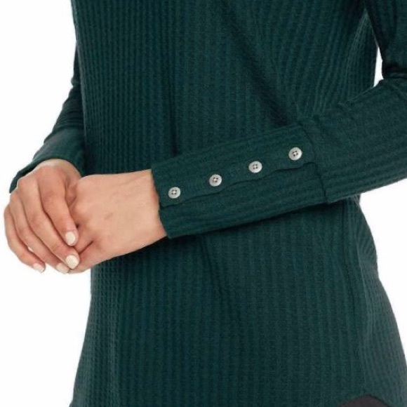 Teal Blue Waffle Knit Top, Raglan Sleeves, Tunic Length Soft & Cozy, Chaser, New - Picture 4 of 12